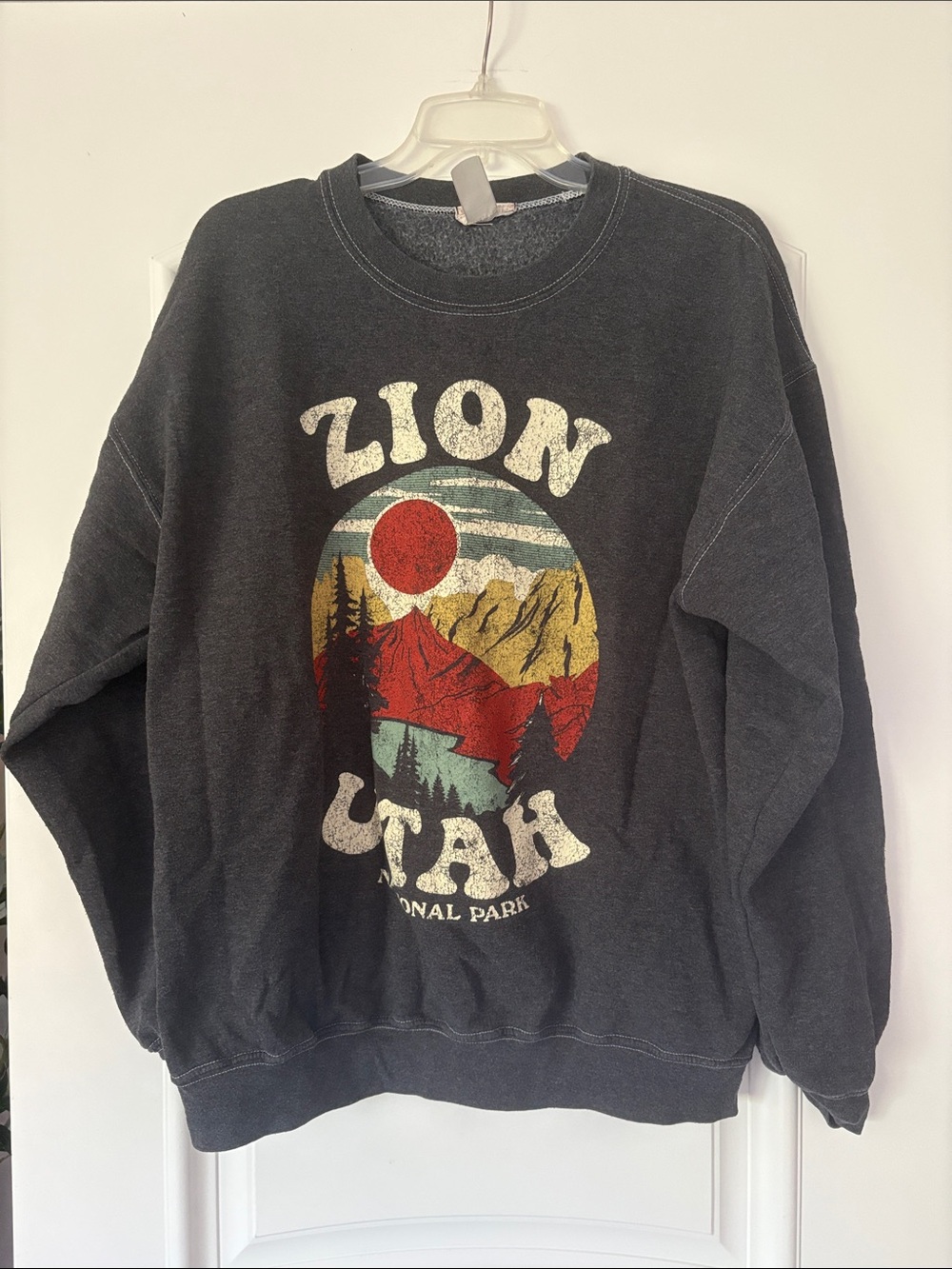 Altar'd State Charcoal Crewneck with Red, Cream, Yellow & Green Graphic